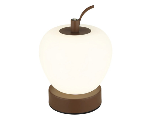 Stolní lampa ve tvaru jablka s hnědou základnou a stonkem
