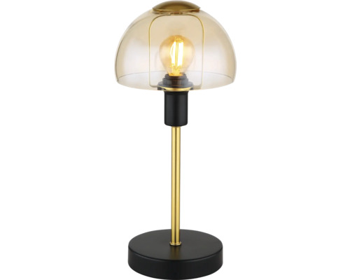 Stolní lampa se skleněným stínidlem a kovovými prvky