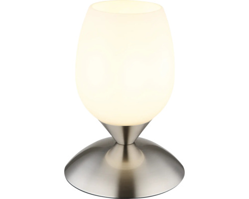 Stolní lampa s kovovou základnou a kulovitým stínidlem