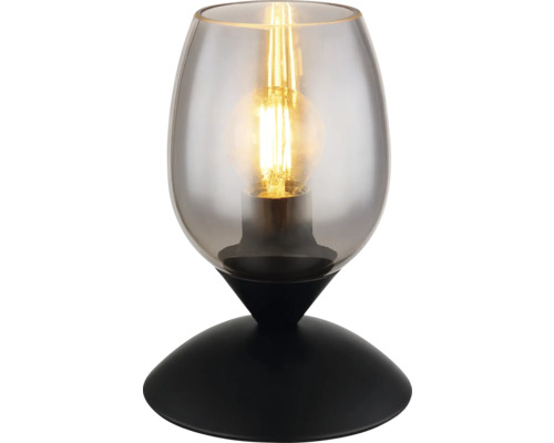 Stolní lampa se skleněným stínidlem a černou nohou