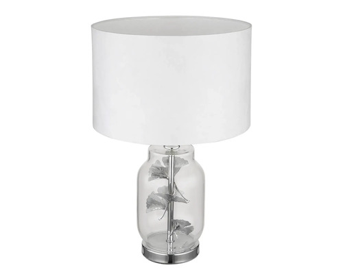 Stolní lampa se stínidlem a dekorativními listy ve skleněné noze