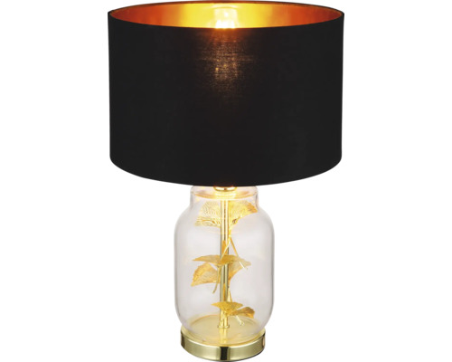 Stolní lampa s černým stínidlem a ozdobnými listy ginkgo