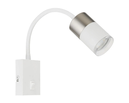 Bílé LED nástěnné svítidlo s flexibilním ramenem pro individuální nastavení světla.