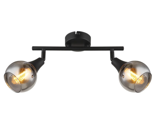 Stropní svítidlo se dvěma svítidly z kovu a skla