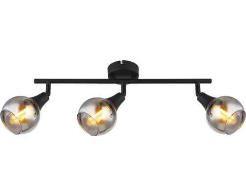 Černé stropní svítidlo se třemi skleněnými koulemi