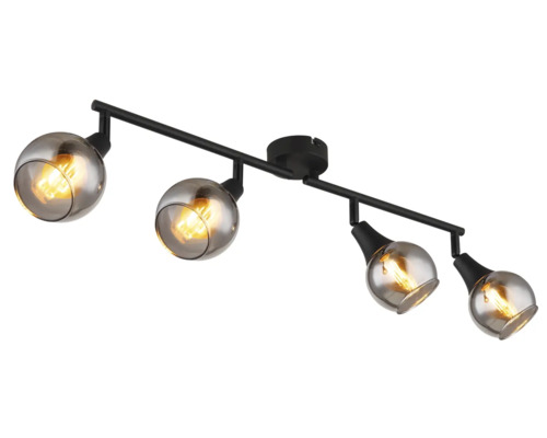 Černé stropní svítidlo se čtyřmi kouřovými skleněnými stínidly