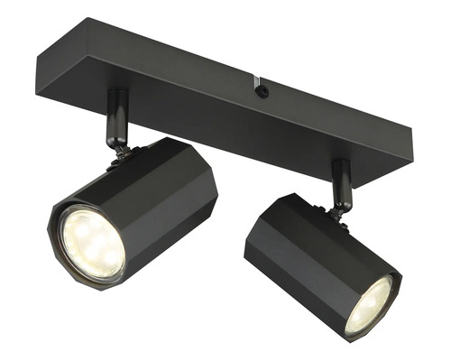 Černé stropní svítidlo se dvěma reflektory pro vnitřní osvětlení