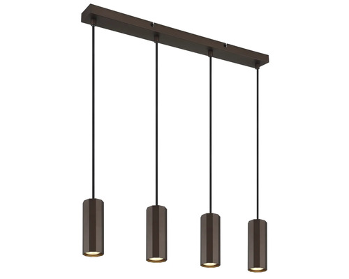 Závěsné svítidlo se čtyřmi žárovkami a cylindrickými stínidly