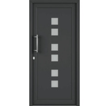 Moderní vchodové dveře s klikou a šesti čtvercovými skleněnými panely