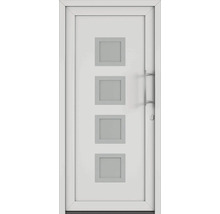 Vchodové dveře se čtyřmi čtvercovými skleněnými panely a madlem