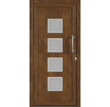 Vchodové dveře se čtyřmi čtvercovými skleněnými vložkami a madlem