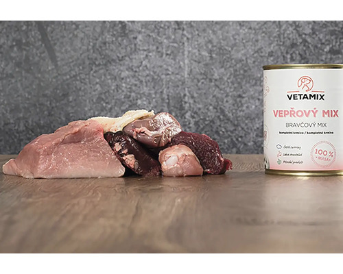 Konzerva pro psy a kočky VETAMIX vepřový mix 850 g Konzerva pro psy Vetamix Vepřový mix s čerstvým masem