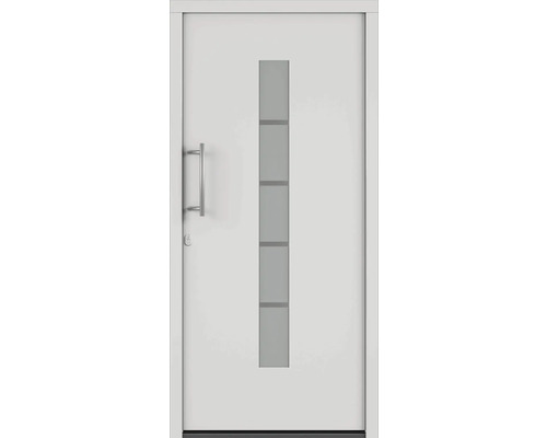 Plastové vchodové dveře AK850 100 x 210 cm P bílá Bílé vchodové dveře se skleněnou vložkou a kovovou rukojetí