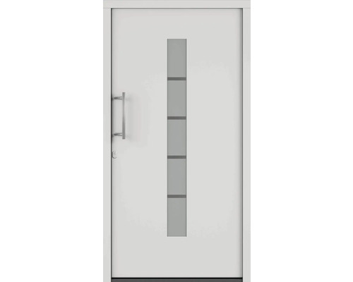 Plastové vchodové dveře AK850 110 x 210 cm P bílá Bílé interiérové dveře se svislou skleněnou vložkou a klikou