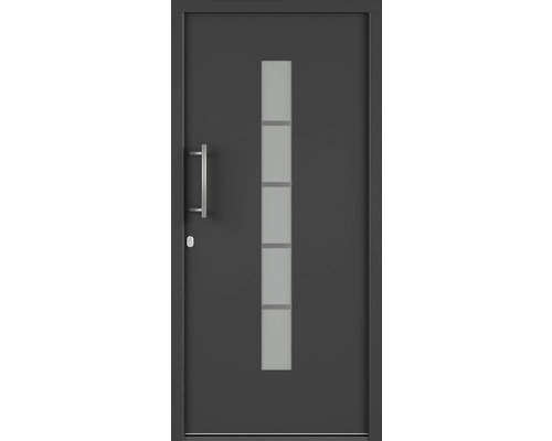 Plastové vchodové dveře AK850 100 x 210 cm P bílá/antracit Šedé vchodové dveře se skleněnou vložkou a madlem z nerezové oceli