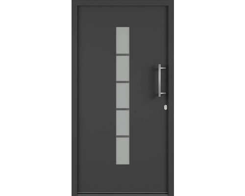 Plastové vchodové dveře AK850 110 x 210 cm L bílá/antracit Vchodové dveře se skleněnou vložkou a nerezovou klikou