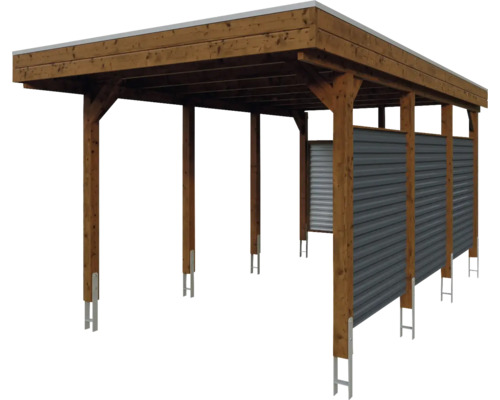 Dřevěný carport s boční stěnou z ocelového plechu
