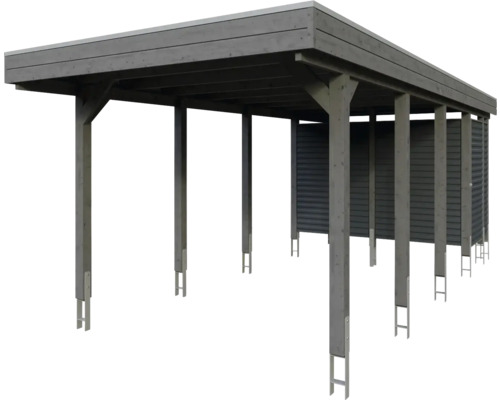 Dřevěný carport se sloupky a zadní stěnou