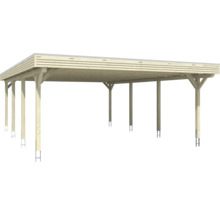 Dřevěný carport s plochou střechou a podpěrnými sloupky