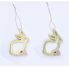 Dva dřevění velikonoční zajíčci s provázkem na zavěšení