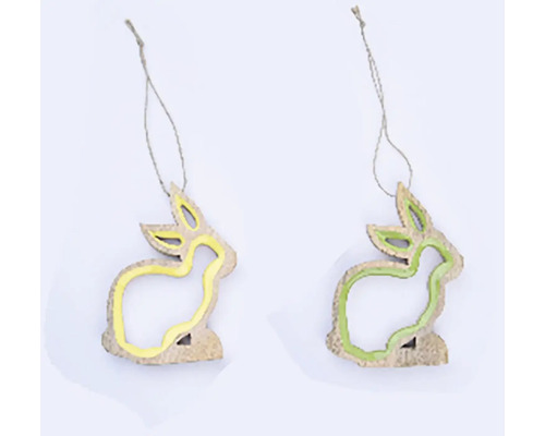 Dva dřevění velikonoční zajíčci s provázkem na zavěšení