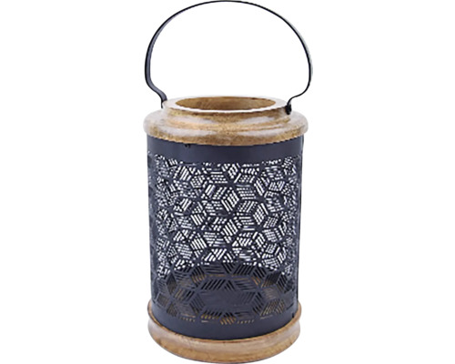 Lucerna, mangové dřevo + kov, natural Dekorativní lucerna z kovu a dřeva s držadlem