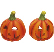 Dvě Halloweenské dýňové lucerny s vyřezávanými obličeji