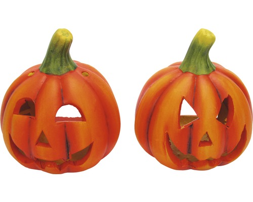 Dvě Halloweenské dýňové lucerny s vyřezávanými obličeji