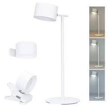 Bílá stojací lampa se stínidlem a možnostmi montáže na stěnu a pomocí svorky