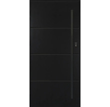 Moderní vchodové dveře s přímočarým designem a svislou rukojetí