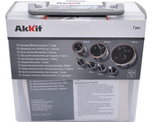 AkKit Sada diamantových vrtacích korunek, 7dílná