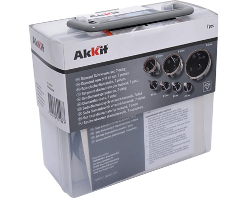 Akkit Sada diamantových vrtacích korunek, sedmidílná v průhledném balení