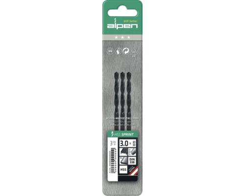 Sada vrtáků Alpen HSS Sprint, 3 kusy, průměr 3,0 mm
