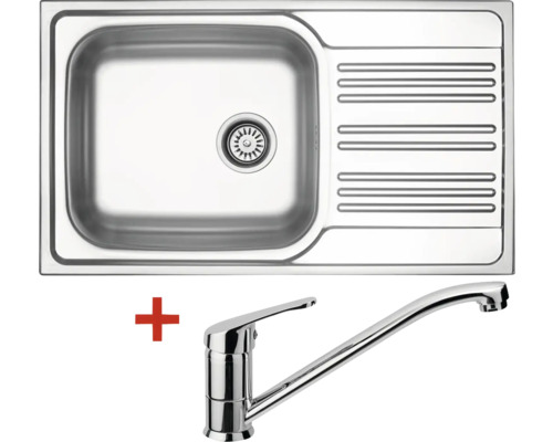 Nerezový dřez s odkapávací plochou a vodovodní baterií