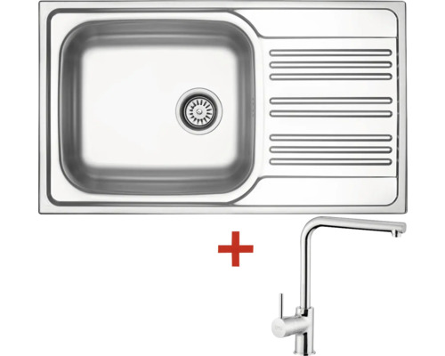 Nerezový dřez s odkapávací plochou a vodovodní baterií