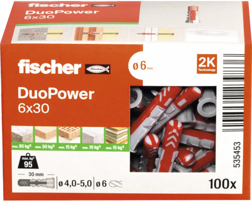 Hmoždinky Fischer DuoPower 6x30, balení 100 kusů