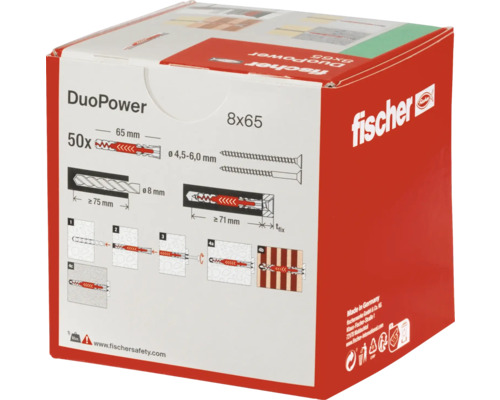 Hmoždinky Fischer DuoPower 8x65 milimetrů, balení 50 kusů