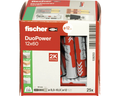 Hmoždinky Fischer DuoPower 12x60, 25 kusů