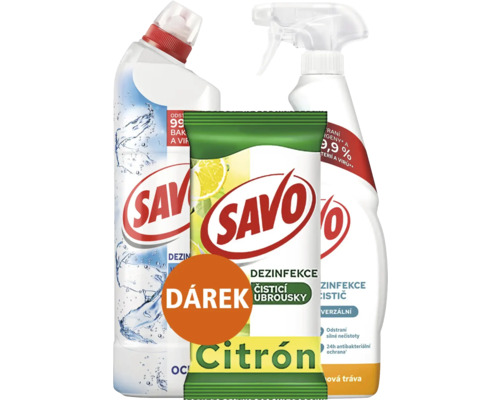 Sada SAVO, Čistič 700 ml pomeranč/citronová tráva+WC čistič 700 ml+Čistící ubrousky 30 ks