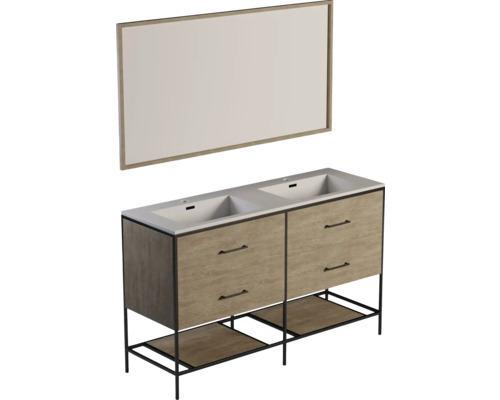 Skříňka pod umyvadlo se dvěma umyvadly a odpovídajícím zrcadlem do koupelny