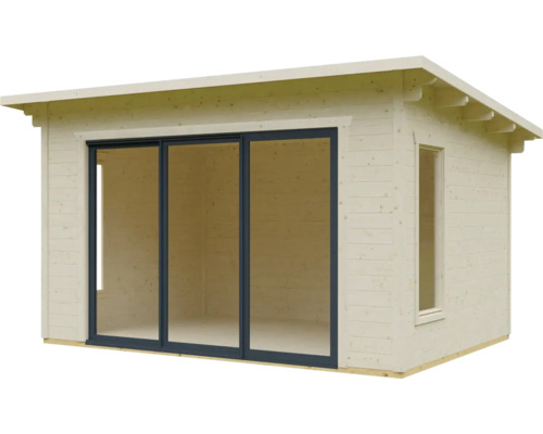 Dřevěný zahradní domek s posuvnými dveřmi a oknem