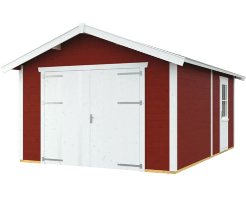 Dřevěný zahradní domek s dvoukřídlými dveřmi a oknem