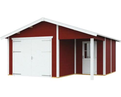 Dřevěný zahradní domek s dvoukřídlými dveřmi a bočními dveřmi