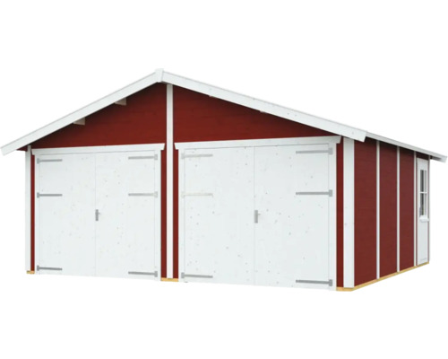 Dvojitá garáž ze dřeva se dvěma dveřmi