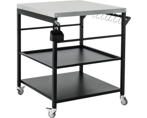 Servírovací vozík s pracovní deskou, dvě police, otvírák na láhve a háčky