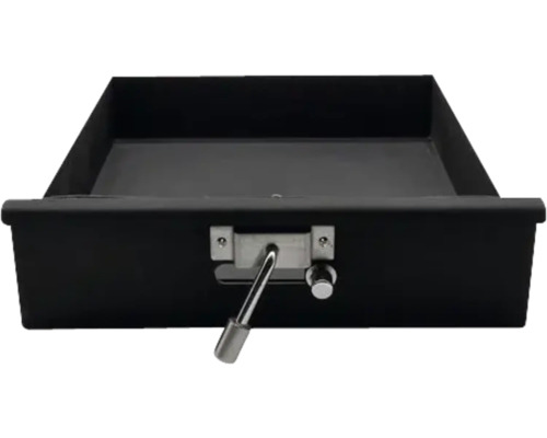 Popelník s voličem paliva a uzávěrem pro krbová kamna MODENA 2.0 Černá zásuvka se stříbrnou rukojetí