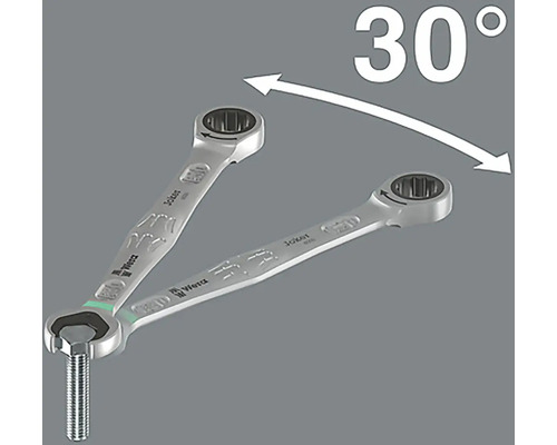 Dva otevřené klíče Wera Joker ukazují pracovní rozsah 30 stupňů.