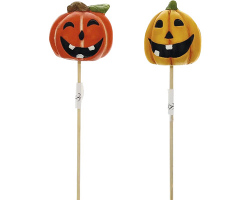 Zápich dýně keramická Halloween 1 ks, různé druhy Dva dýňové zápichy s obličejem na halloweenskou výzdobu