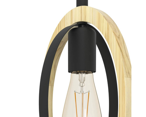 Závěsná lampa s dřevěnými a kovovými prvky