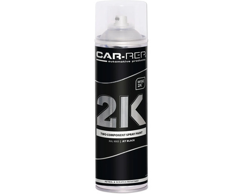 Lak ve spreji Car-Rep 2K RAL9005 tmavočerný 500 ml Car-Rep 2K dvousložkový lak ve spreji, odolný proti odletujícím kamínkům